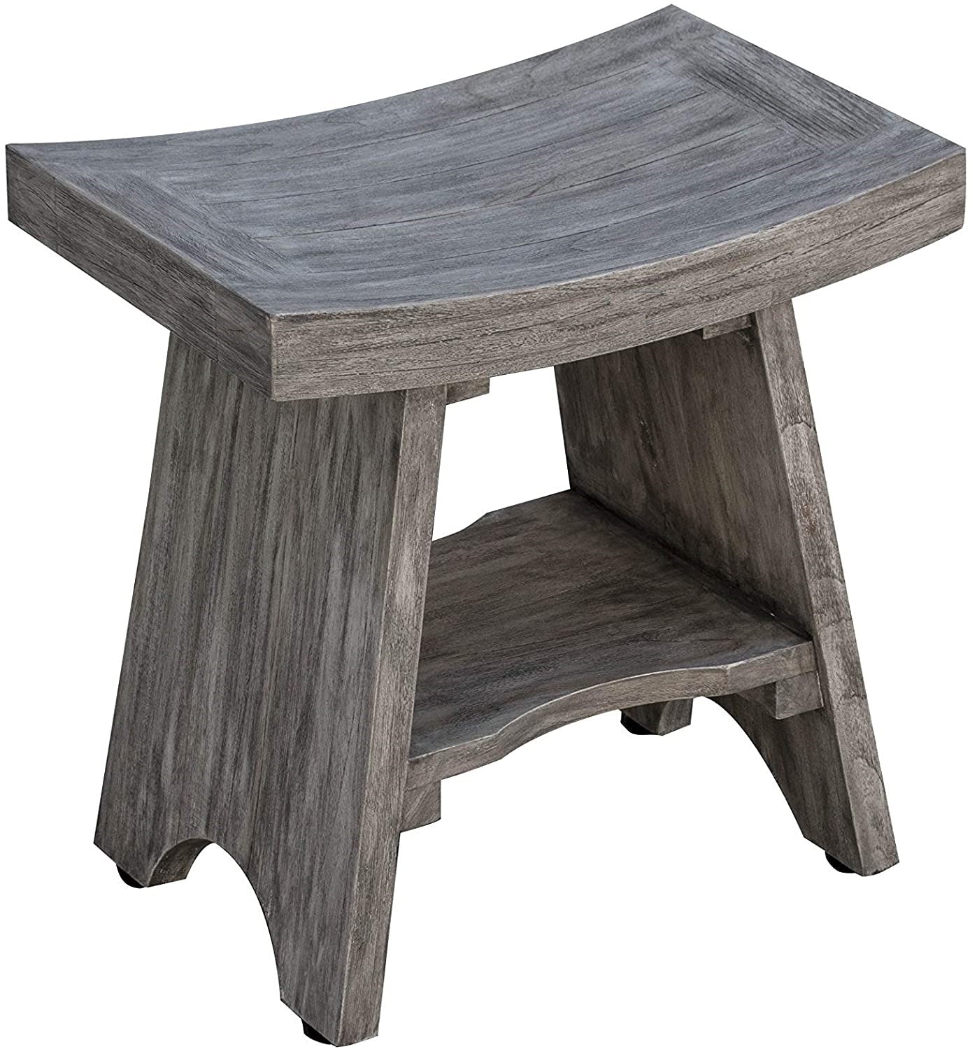 18" Gray Solid Wood Rectangular Shower Bench With Shelf-3