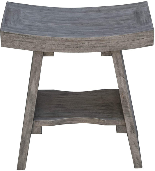 18" Gray Solid Wood Rectangular Shower Bench With Shelf-1