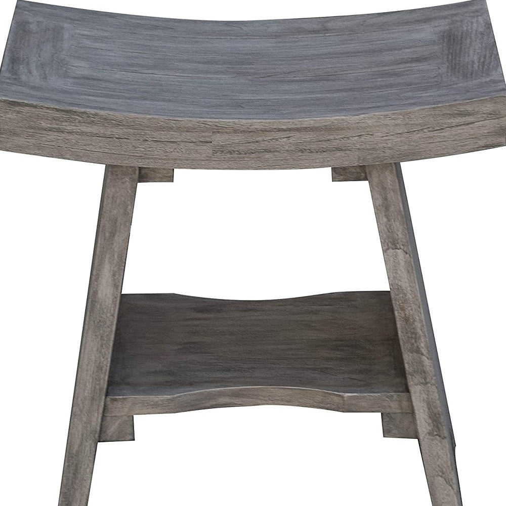 18" Gray Solid Wood Rectangular Shower Bench With Shelf-5