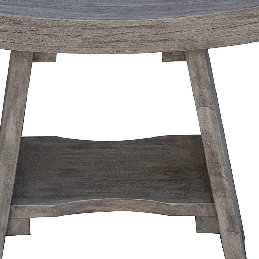 18" Gray Solid Wood Rectangular Shower Bench With Shelf-4