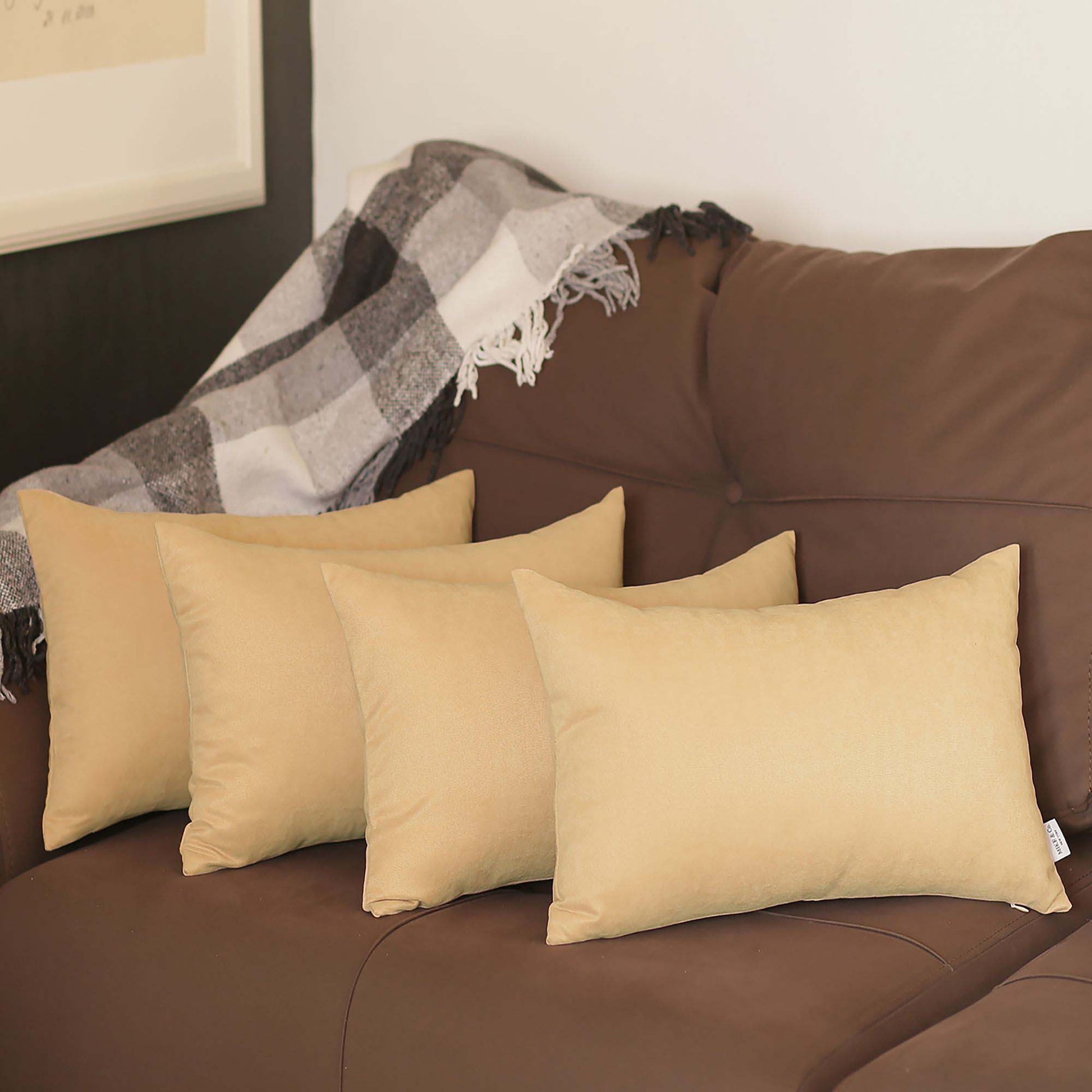 Set Of Four 12" X 20" Beige Polyester Zippered Pillow Cover-4